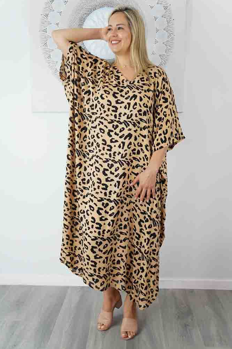 Long Kaftan Dress Walnut Print