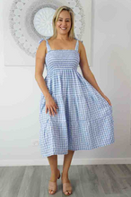 Load image into Gallery viewer, 3/4 Tie Up Smock Dress Gingham Print
