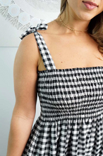 Load image into Gallery viewer, 3/4 Tie Up Smock Dress Gingham Print
