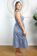 Load image into Gallery viewer, 3/4 Tie Up Smock Dress Gingham Print
