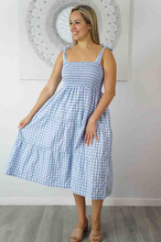 Load image into Gallery viewer, 3/4 Tie Up Smock Dress Gingham Print
