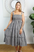 Load image into Gallery viewer, 3/4 Tie Up Smock Dress Gingham Print
