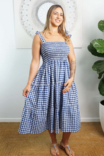 Load image into Gallery viewer, 3/4 Tie Up Smock Dress Gingham Print
