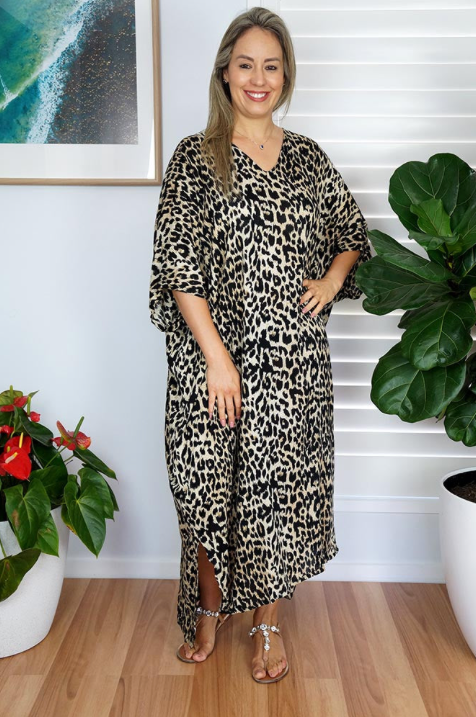 Long Kaftan Dress Leopard Print