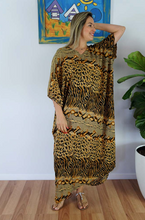 Load image into Gallery viewer, Long Kaftan Dress Snake Cheetah Print
