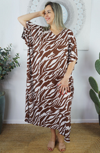 Load image into Gallery viewer, Long Kaftan Dress Large Zebra Print
