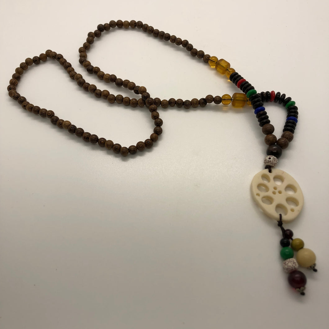 Handmade Wooden Bead Long Necklace - Hole