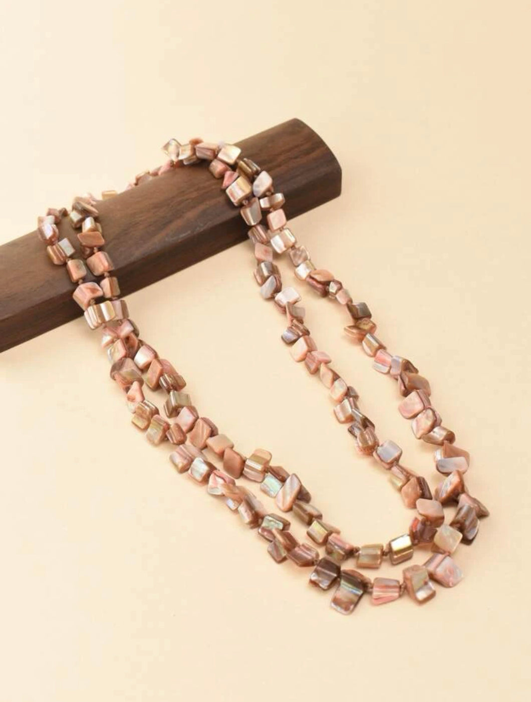 Hand Knotted Shell Bead Long Necklace