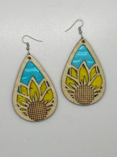 Load image into Gallery viewer, Handcrafted Stained Glass Wooden Drop Earrings - Sunflower
