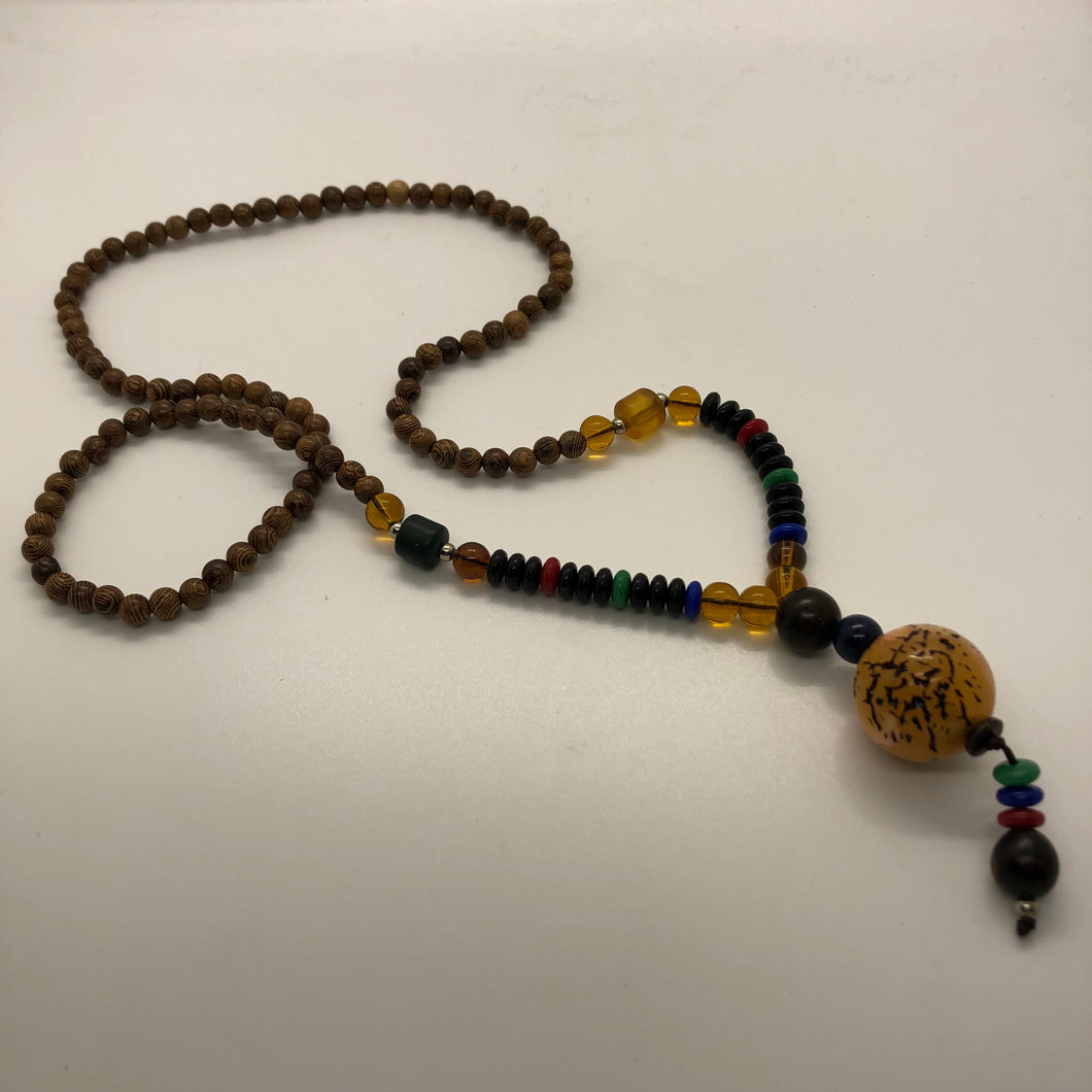 Handmade Wooden Bead Long Necklace - Yellow